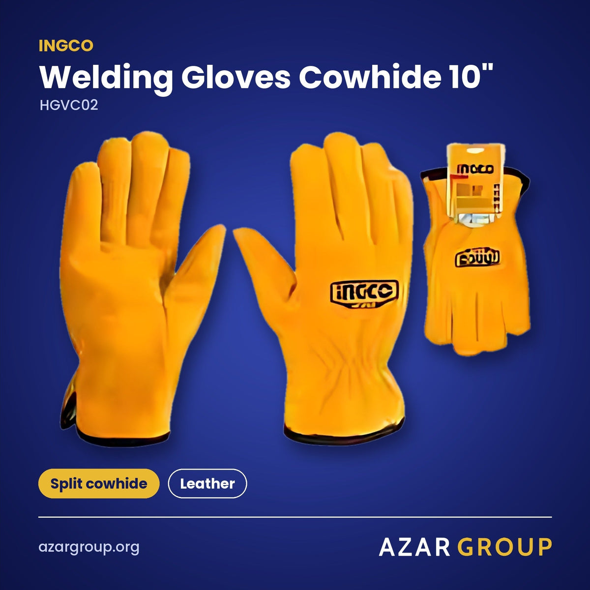 INGCO HGVC02 Welding Gloves Cowhide 10" – Split cowhide, Leather