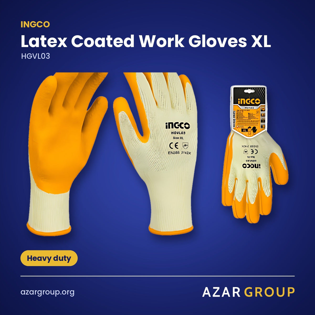 INGCO HGVL03 Latex Coated Work Gloves XL – Heavy duty