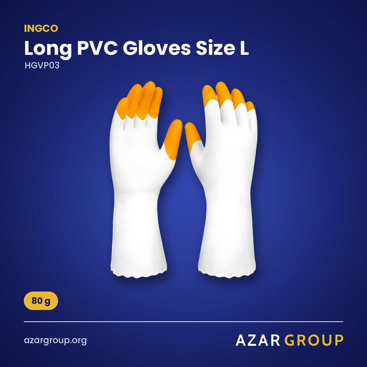 INGCO HGVP03 Long PVC Gloves Size L – 80 g