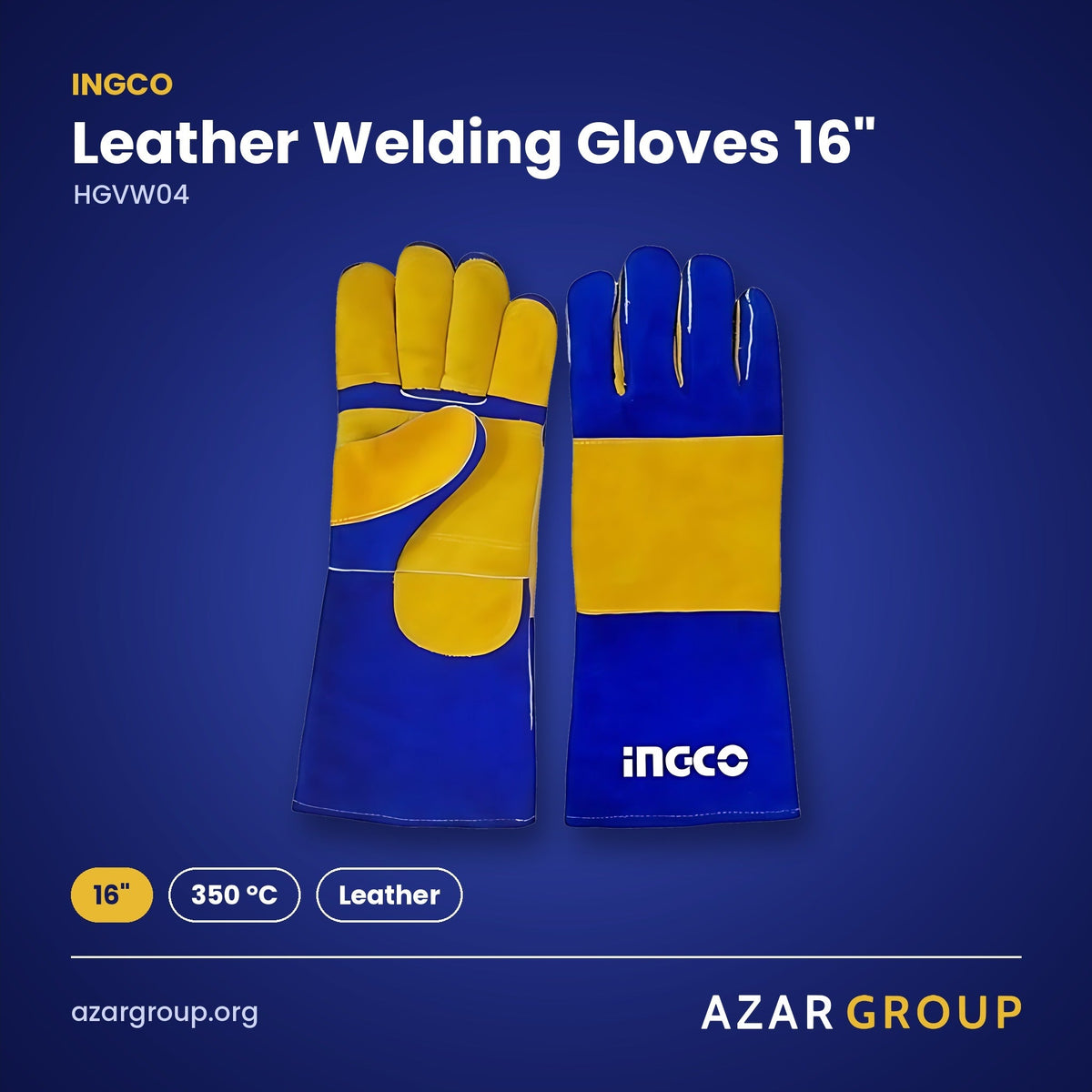 INGCO HGVW04 Leather Welding Gloves 16" – 16", 350 °C, Leather