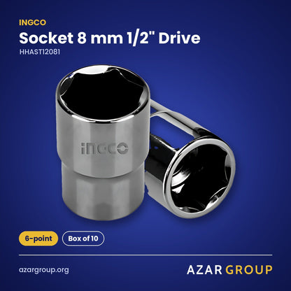 INGCO HHAST12081 Socket 8 mm 1/2" Drive – 6-point, Box of 10