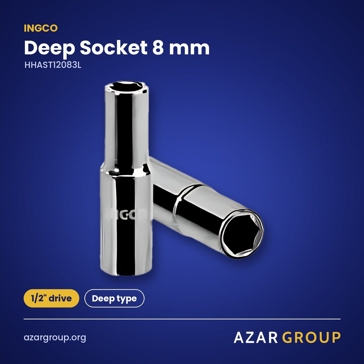 INGCO HHAST12083L Deep Socket 8 mm – 1/2" drive, Deep type