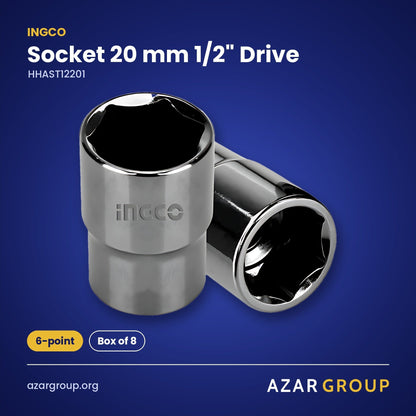 INGCO HHAST12201 Socket 20 mm 1/2" Drive – 6-point, Box of 8