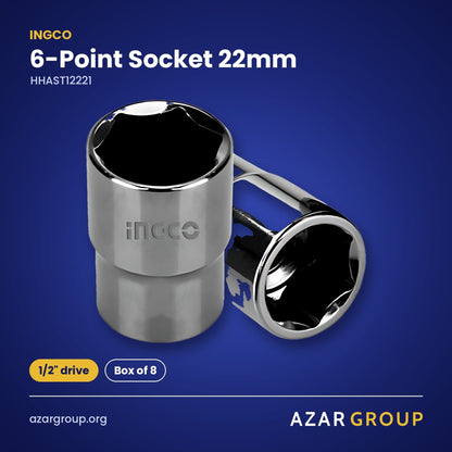 INGCO HHAST12221 6-Point Socket 22mm – 1/2" drive, Box of 8