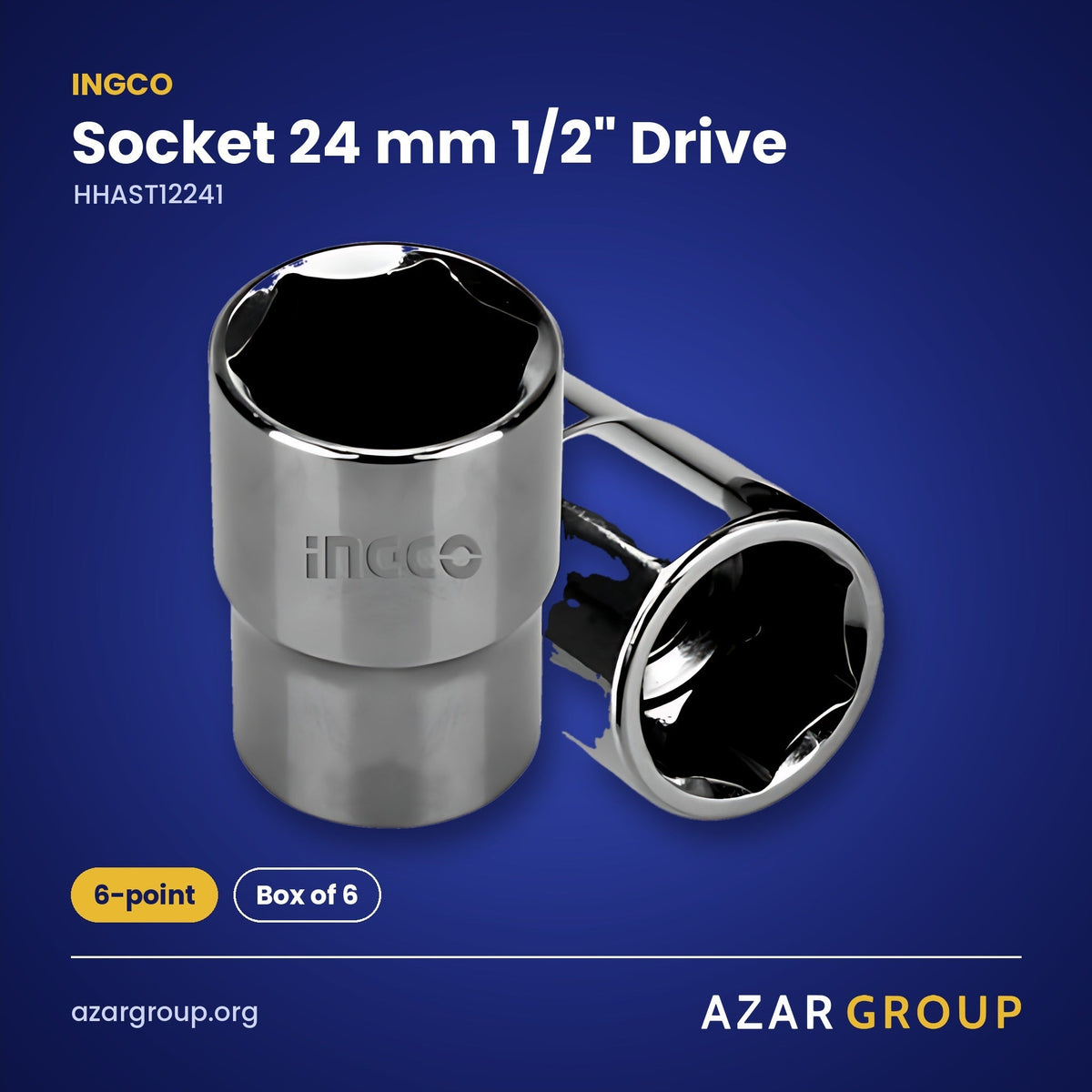 INGCO HHAST12241 Socket 24 mm 1/2" Drive – 6-point, Box of 6