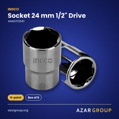 INGCO HHAST12241 Socket 24 mm 1/2" Drive – 6-point, Box of 6