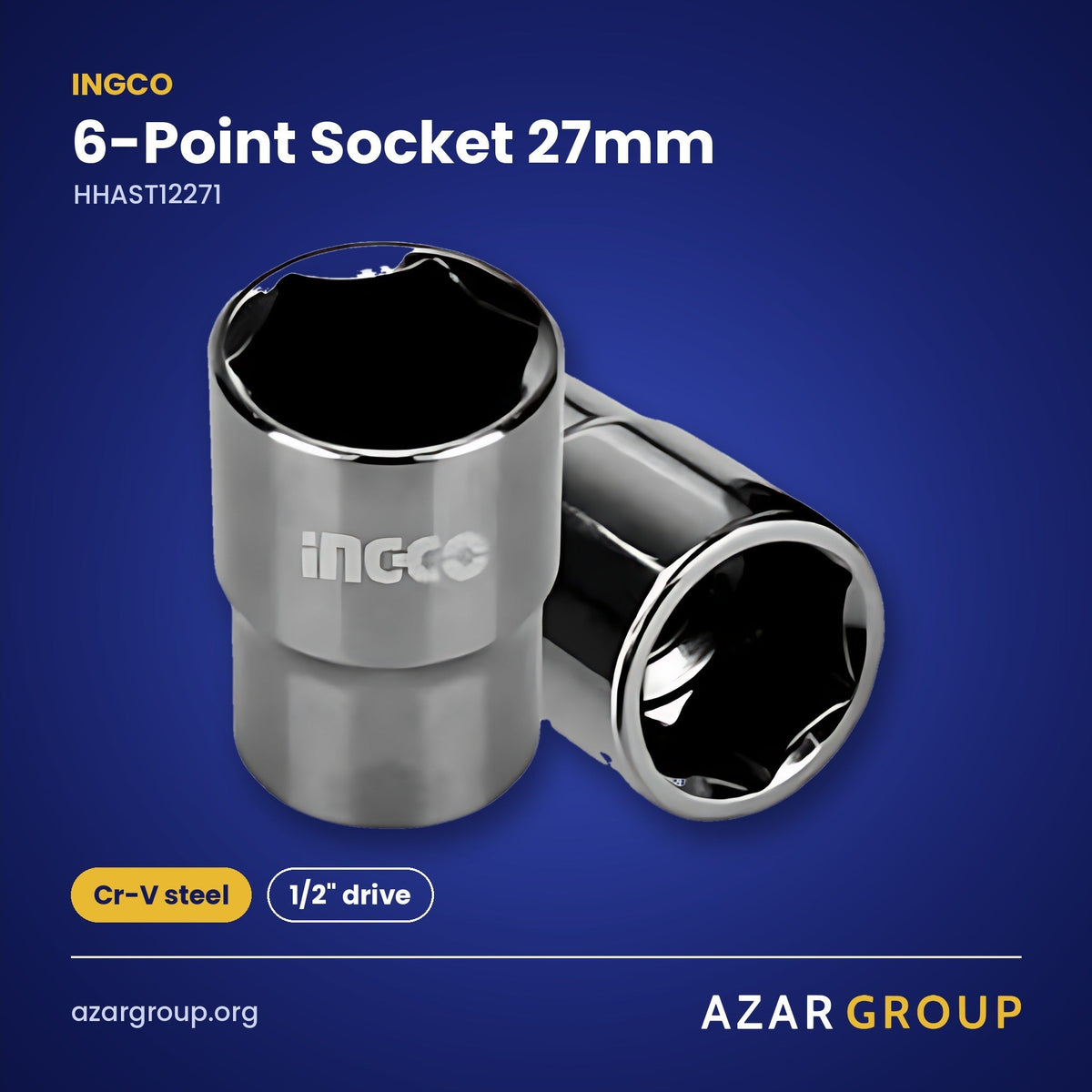 INGCO HHAST12271 6-Point Socket 27mm – Cr-V steel, 1/2" drive
