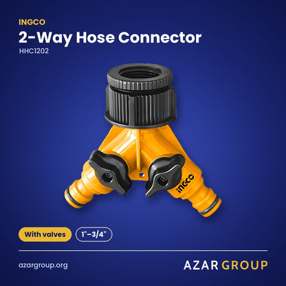 INGCO HHC1202 2-Way Hose Connector – With valves, 1"–3/4"