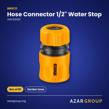 INGCO HHCS01121 Hose Connector 1/2" Water Stop – Box of 20, Garden hose