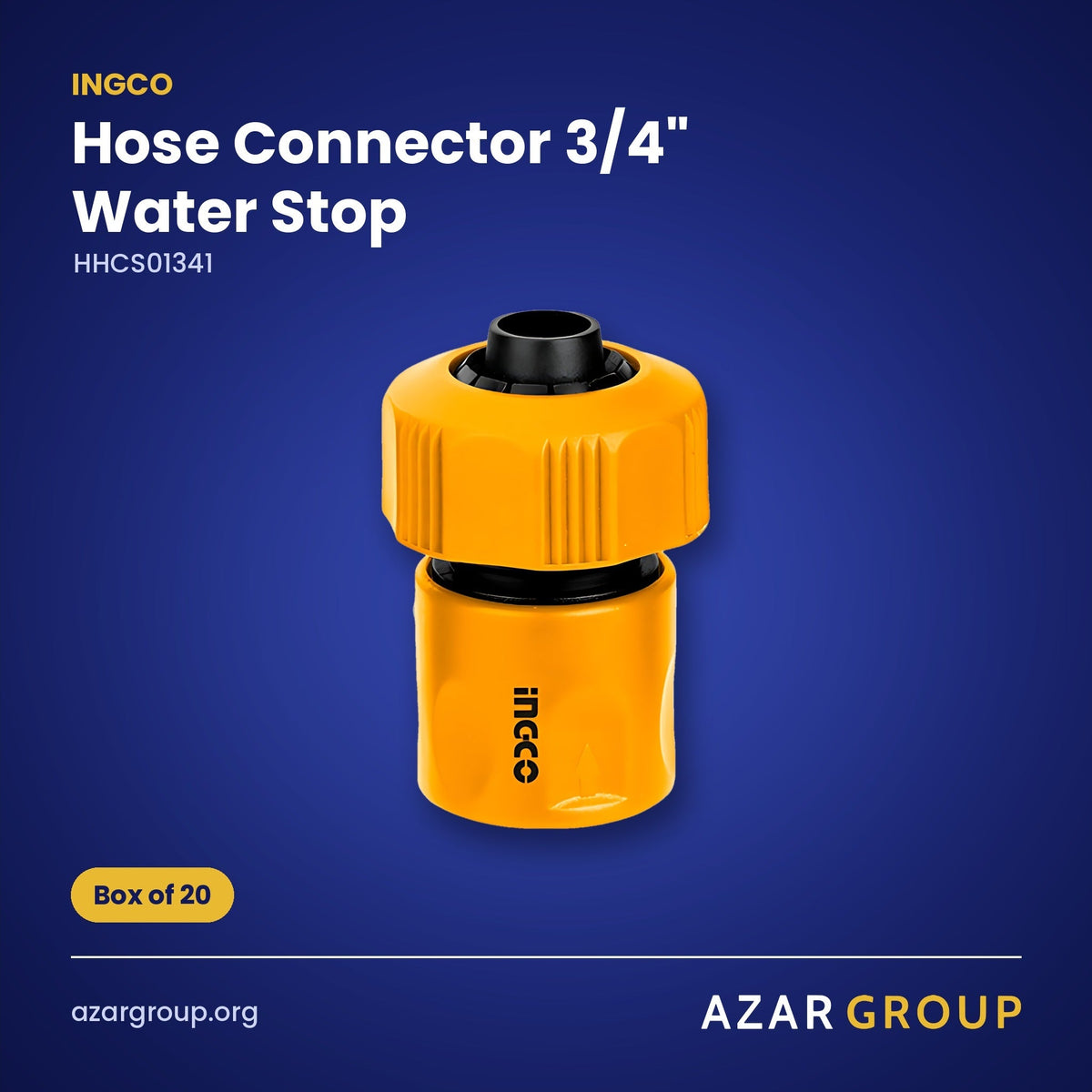 INGCO HHCS01341 Hose Connector 3/4" Water Stop – Box of 20
