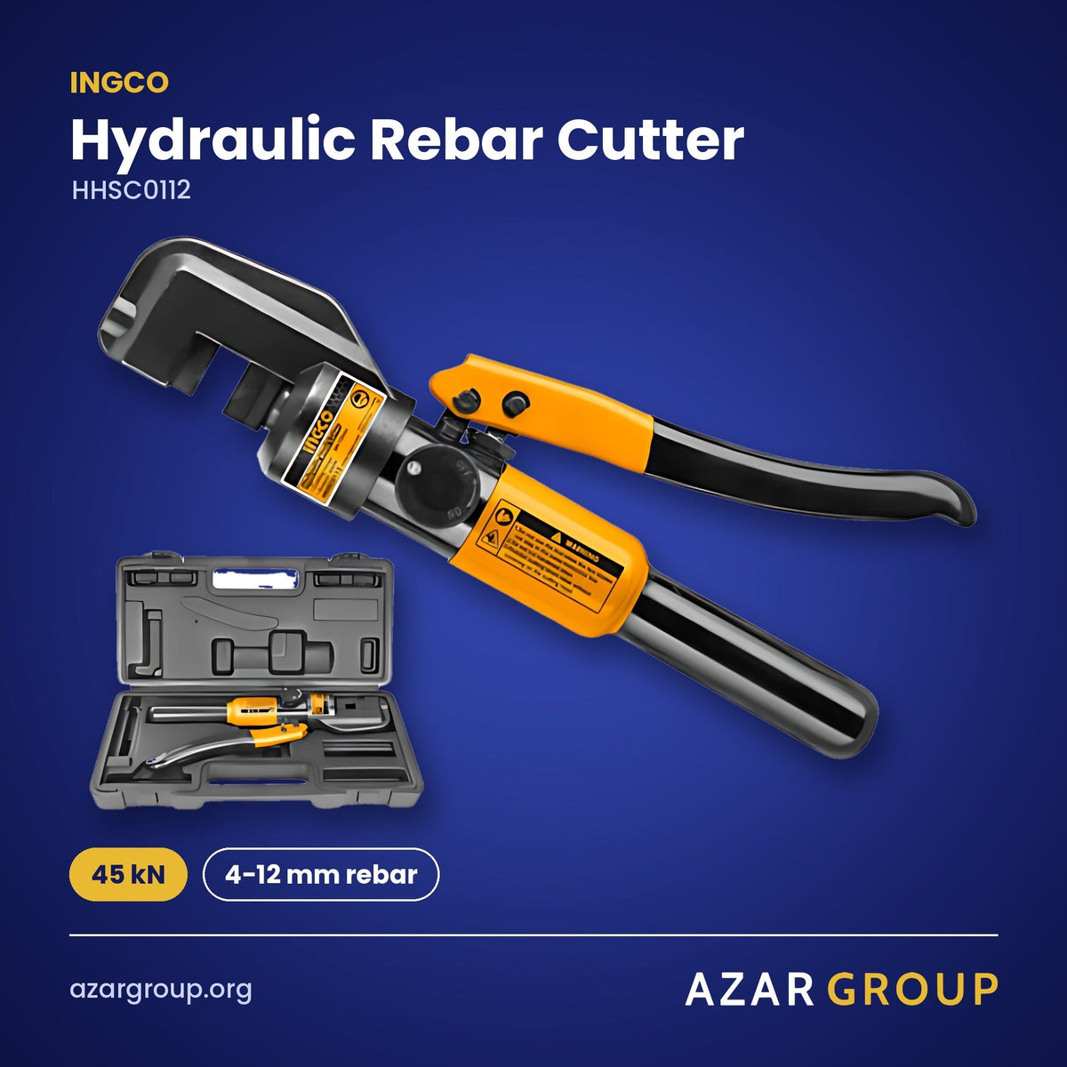 INGCO HHSC0112 Hydraulic Rebar Cutter – 45 kN, 4-12 mm rebar