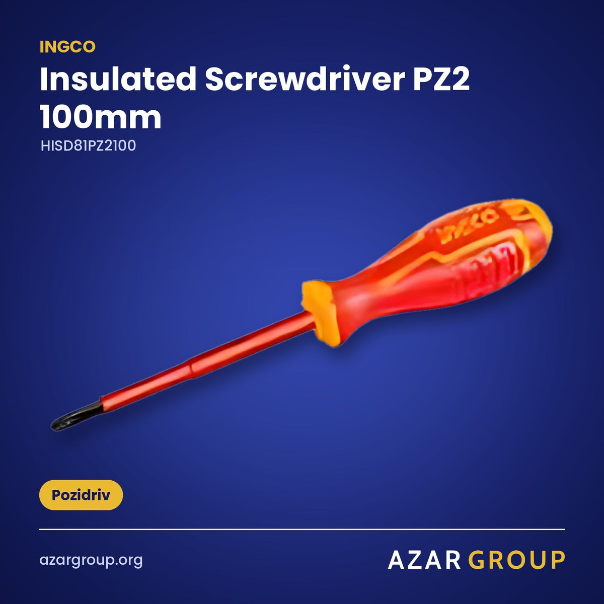 INGCO HISD81PZ2100 Insulated Screwdriver PZ2 100mm – Pozidriv