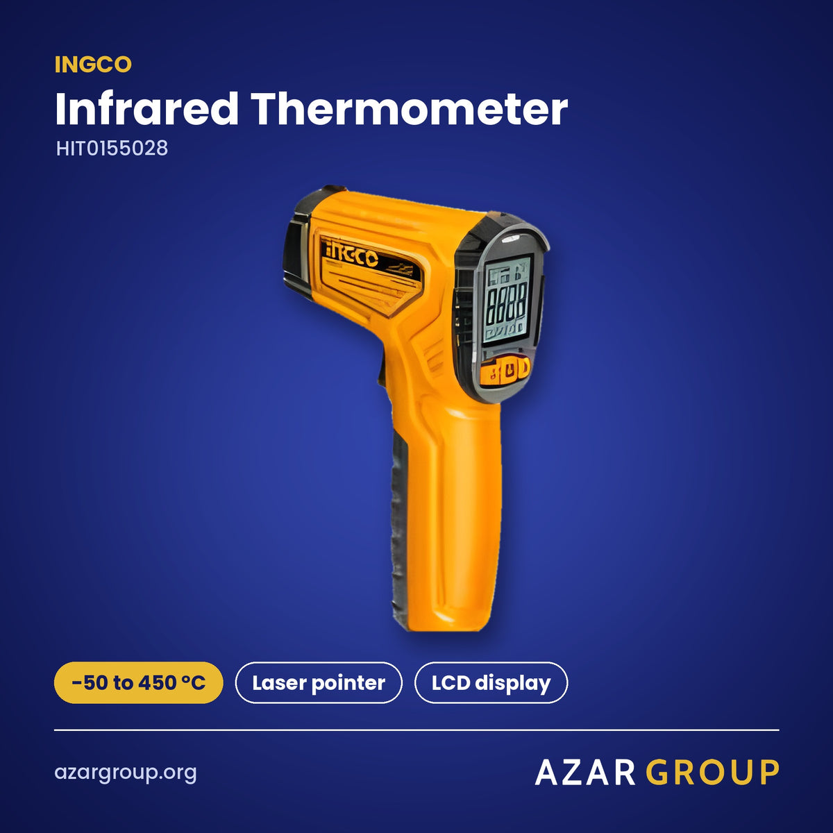 INGCO HIT0155028 Infrared Thermometer – -50 to 450 °C, Laser pointer, LCD display
