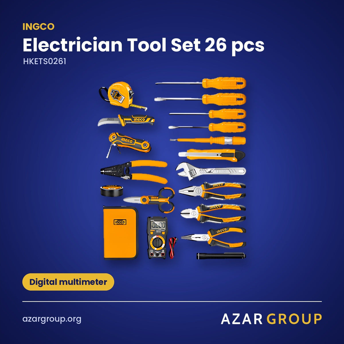 INGCO HKETS0261 Electrician Tool Set 26 pcs – Digital multimeter