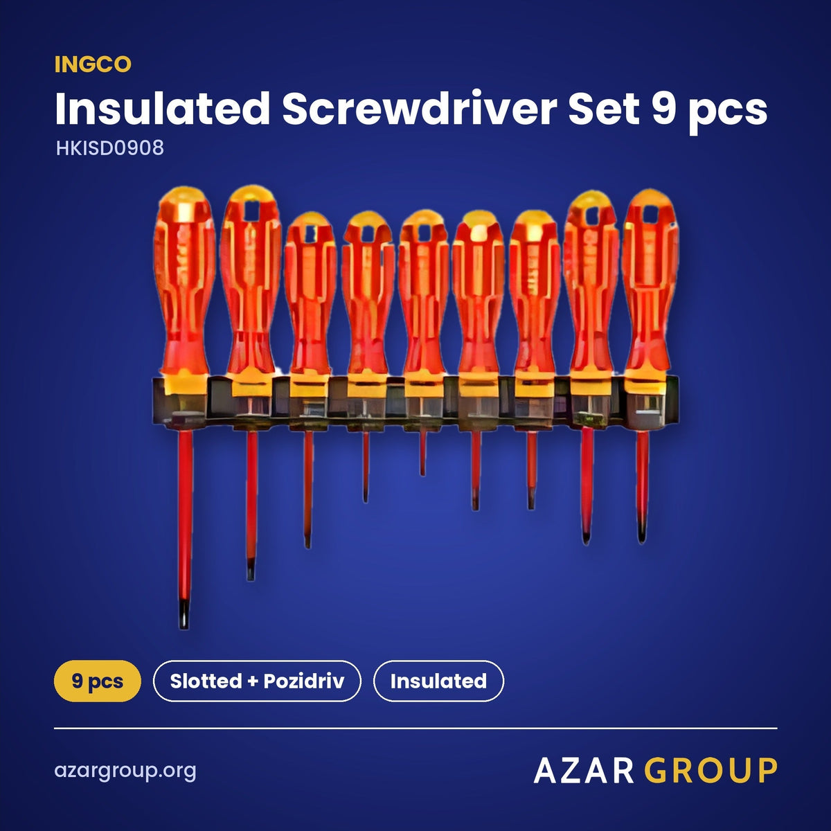 INGCO HKISD0908 Insulated Screwdriver Set 9 pcs – 9 pcs, Slotted + Pozidriv, Insulated