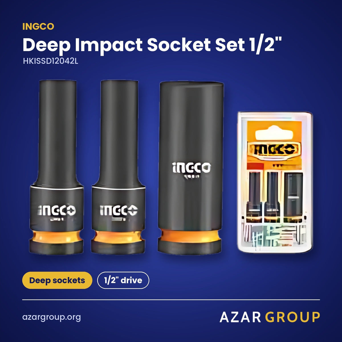 INGCO HKISSD12042L Deep Impact Socket Set 1/2" – Deep sockets, 1/2" drive