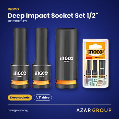 INGCO HKISSD12042L Deep Impact Socket Set 1/2" – Deep sockets, 1/2" drive