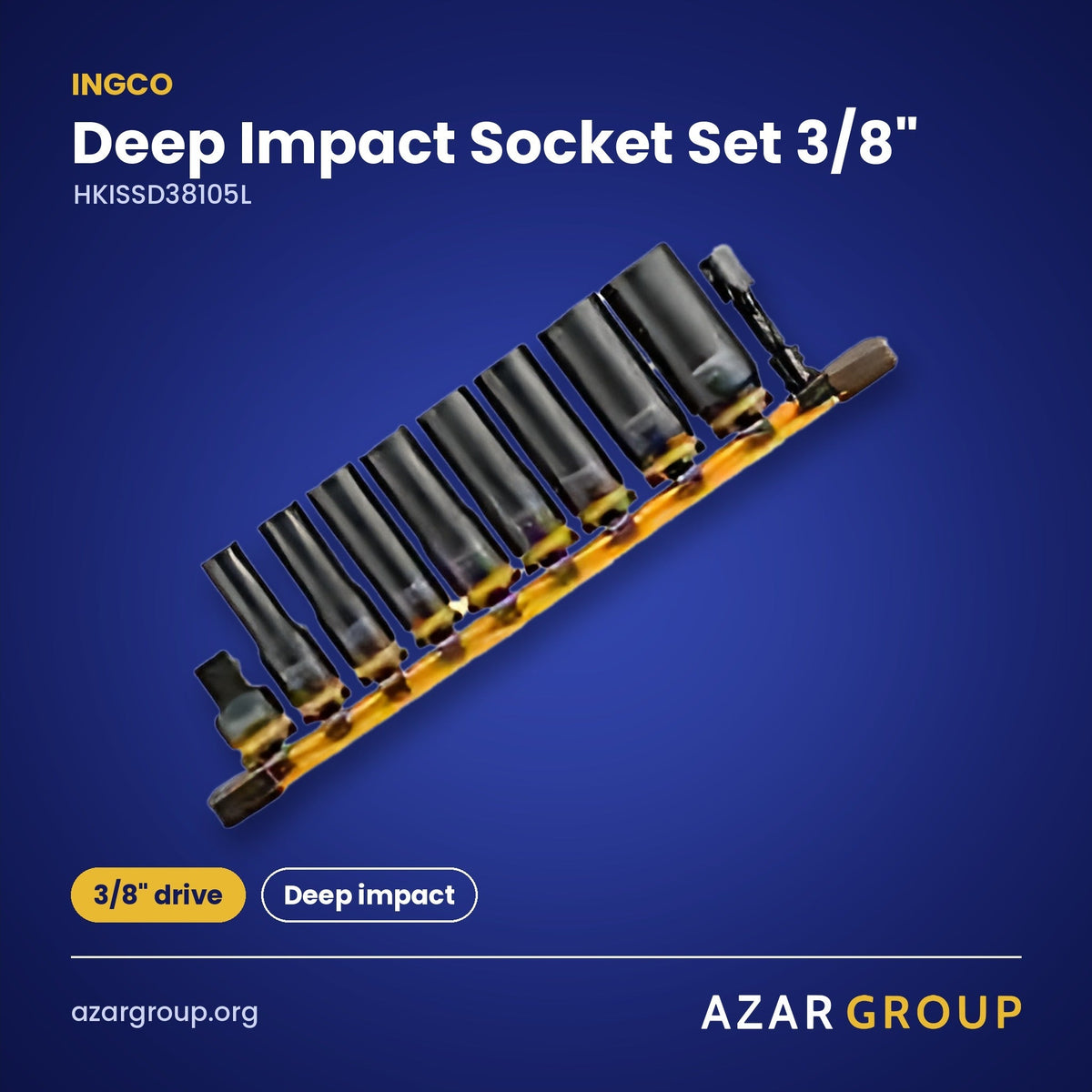 INGCO HKISSD38105L Deep Impact Socket Set 3/8" – 3/8" drive, Deep impact