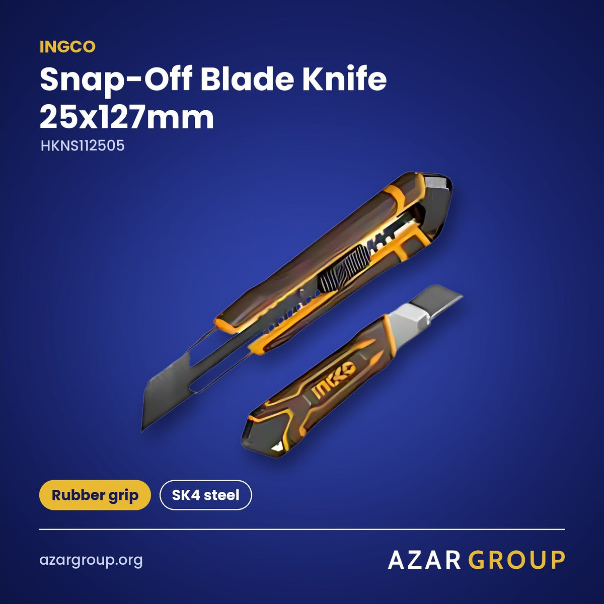INGCO HKNS112505 Snap-Off Blade Knife 25x127mm – Rubber grip, SK4 steel
