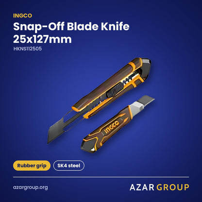 INGCO HKNS112505 Snap-Off Blade Knife 25x127mm – Rubber grip, SK4 steel