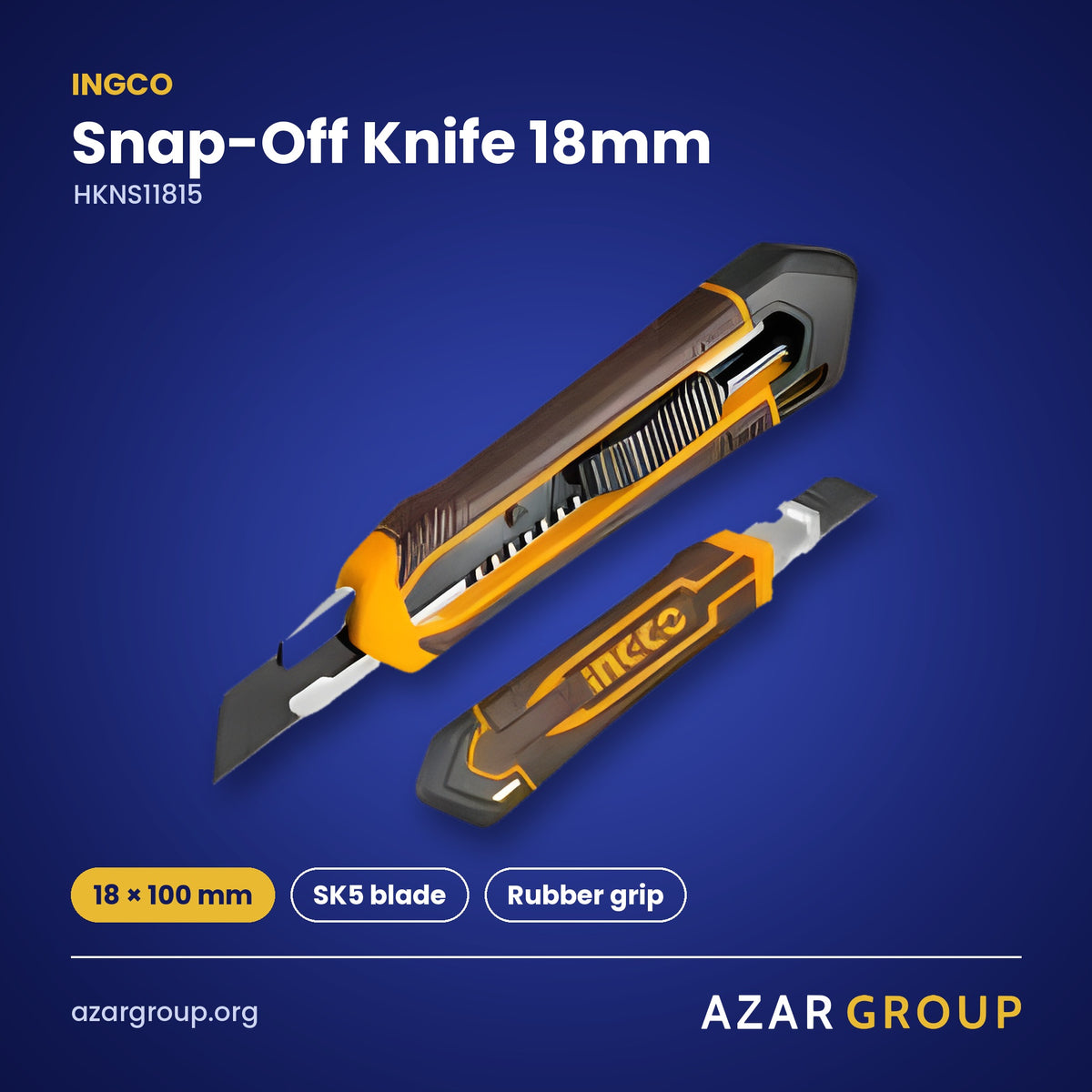 INGCO HKNS11815 Snap-Off Knife 18mm – 18 × 100 mm, SK5 blade, Rubber grip