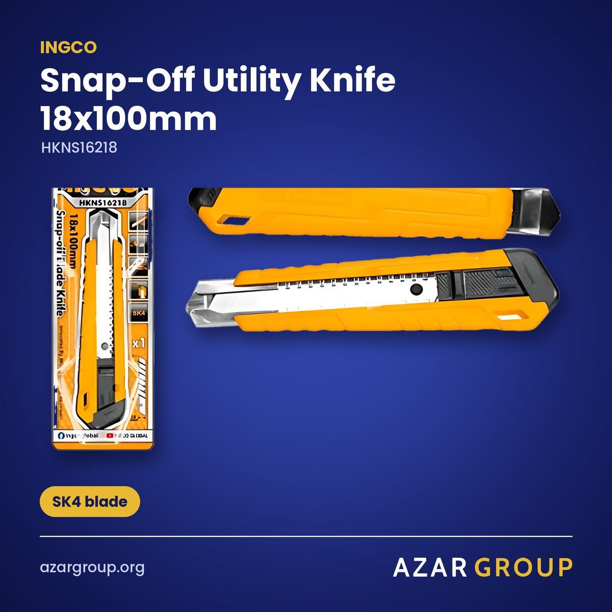 INGCO HKNS16218 Snap-Off Utility Knife 18x100mm – SK4 blade