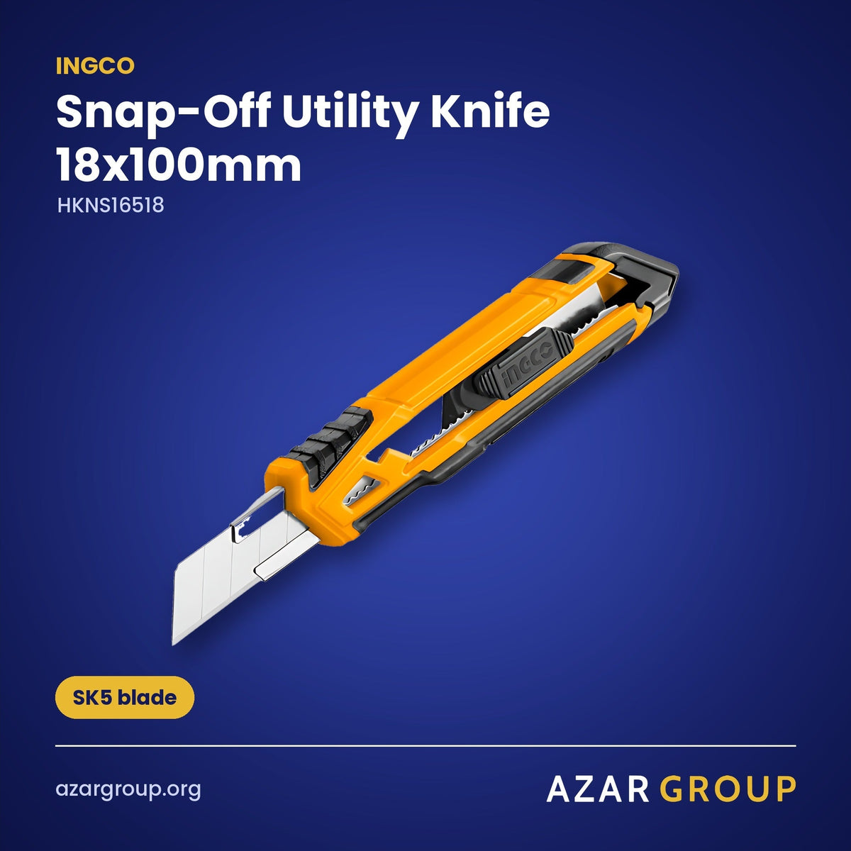 INGCO HKNS16518 Snap-Off Utility Knife 18x100mm – SK5 blade