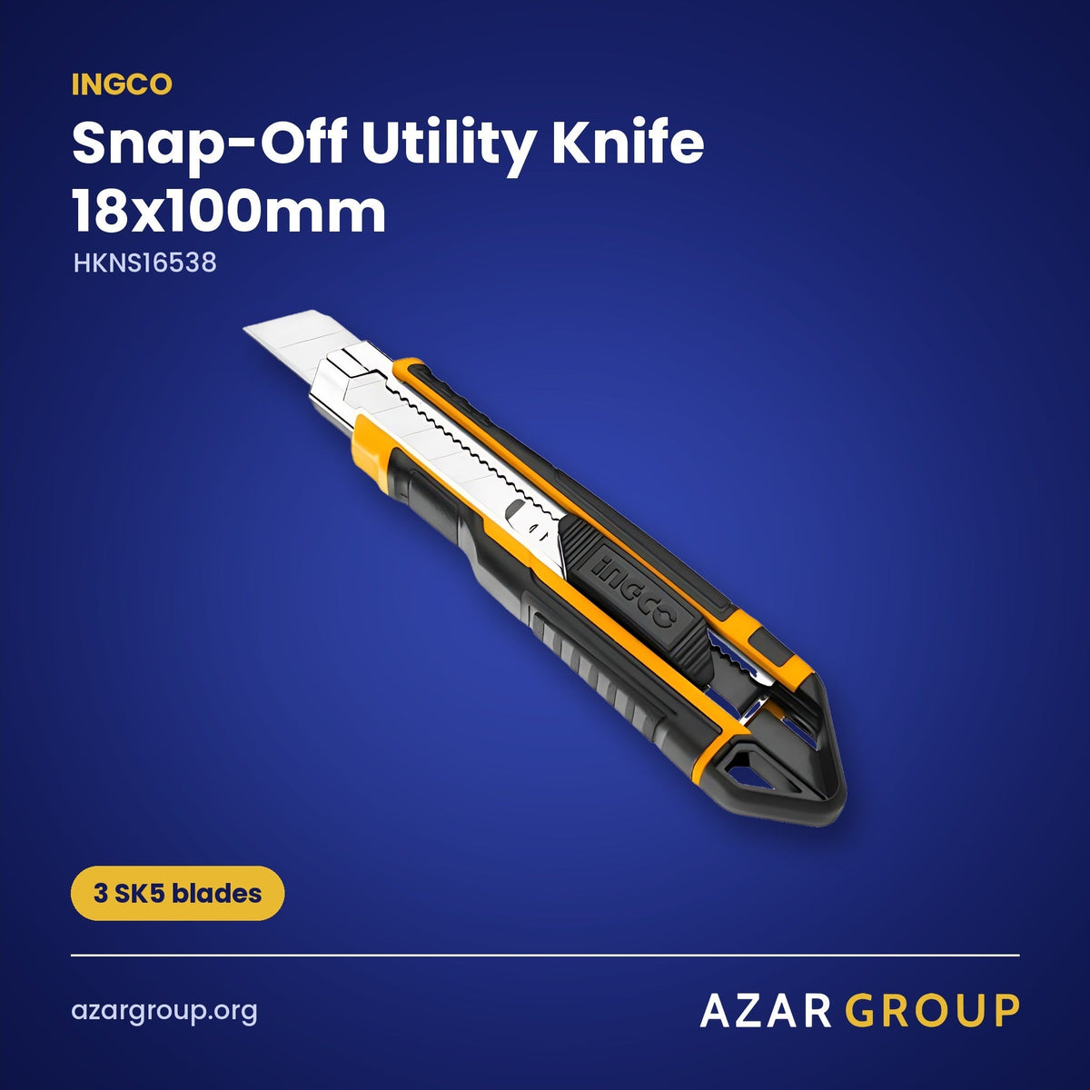 INGCO HKNS16538 Snap-Off Utility Knife 18x100mm – 3 SK5 blades