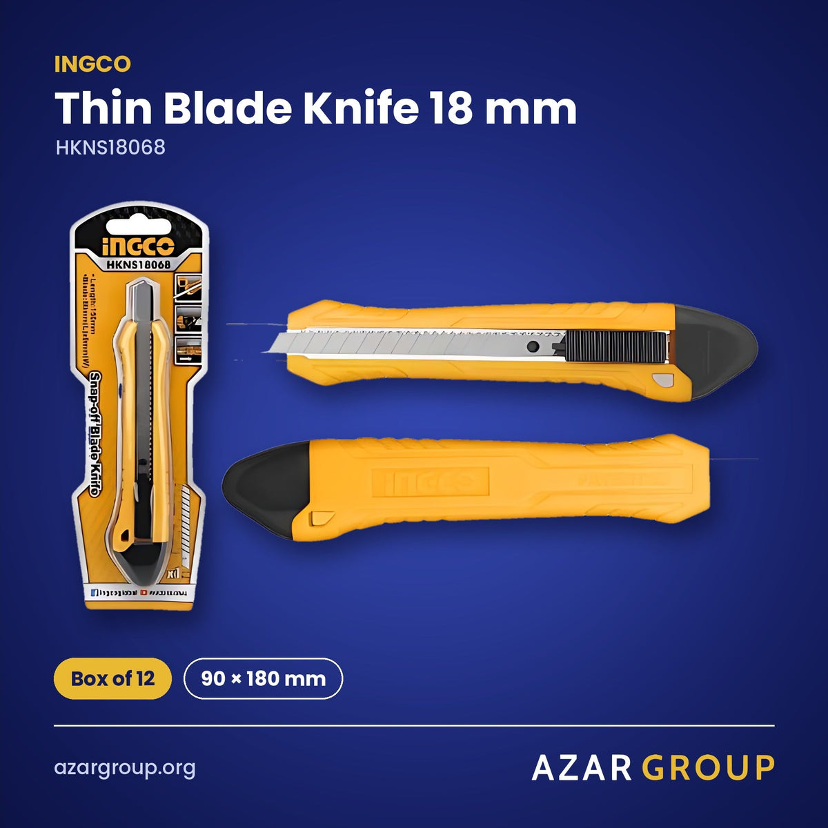 INGCO HKNS18068 Thin Blade Knife 18 mm – Box of 12, 90 × 180 mm