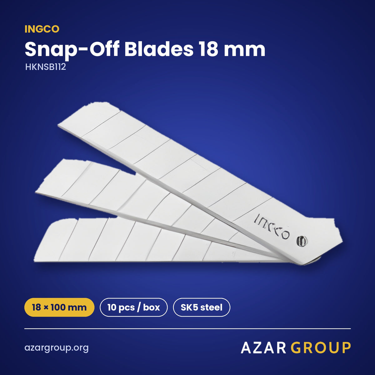 INGCO HKNSB112 Snap-Off Blades 18 mm – 18 × 100 mm, 10 pcs / box, SK5 steel