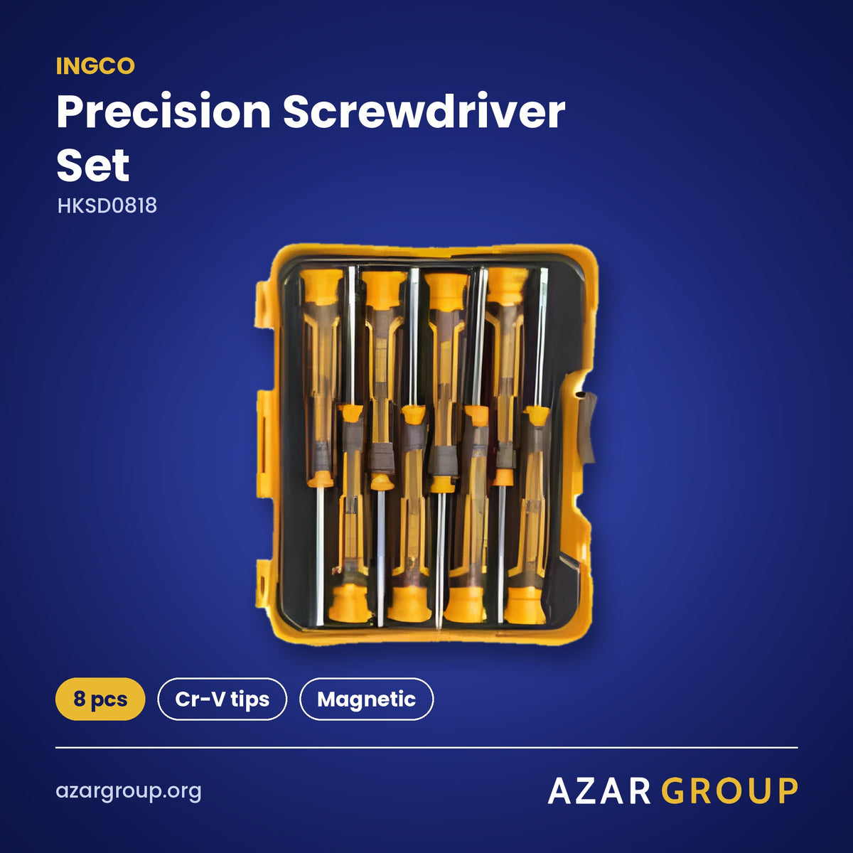INGCO HKSD0818 Precision Screwdriver Set – 8 pcs, Cr-V tips, Magnetic