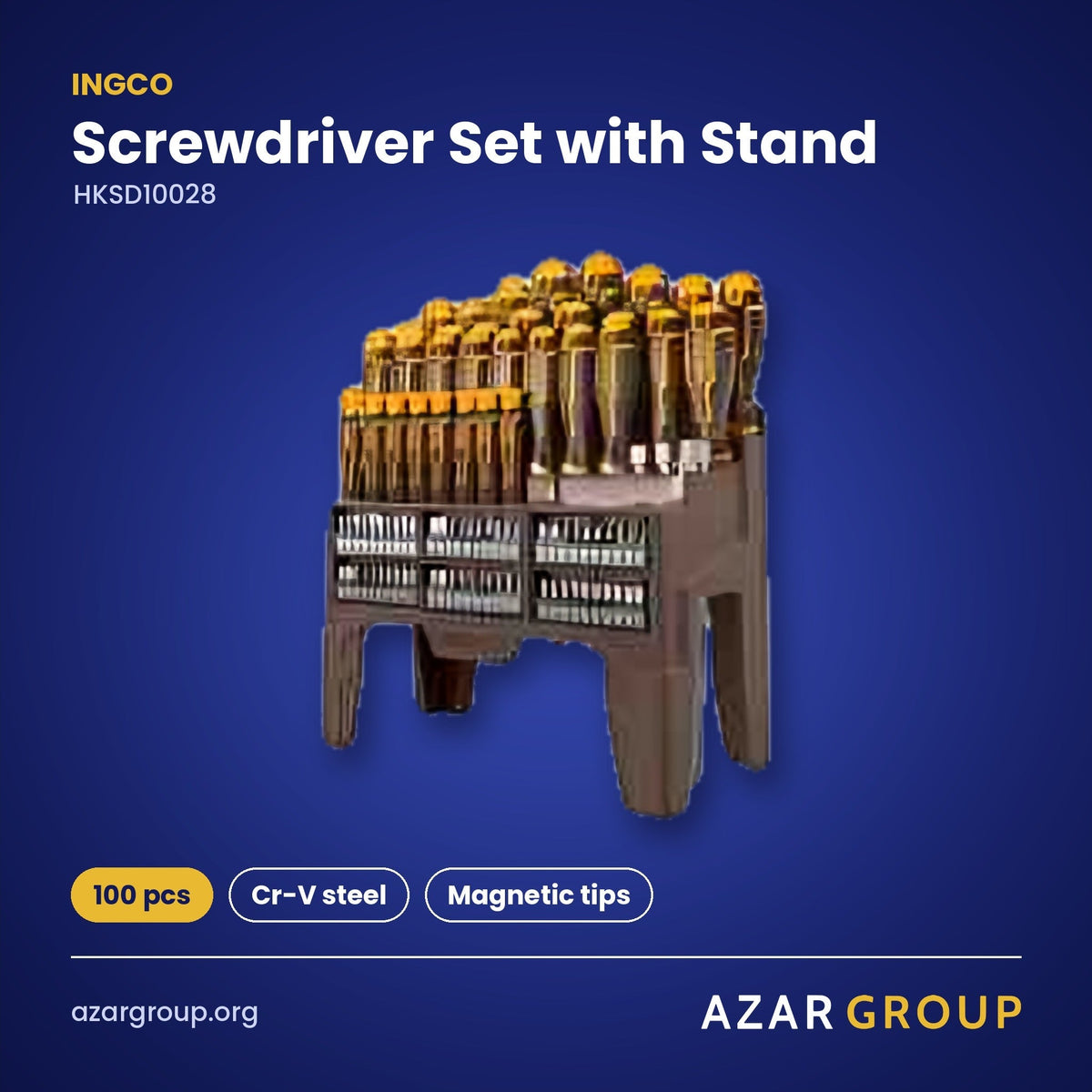 INGCO HKSD10028 Screwdriver Set with Stand – 100 pcs, Cr-V steel, Magnetic tips