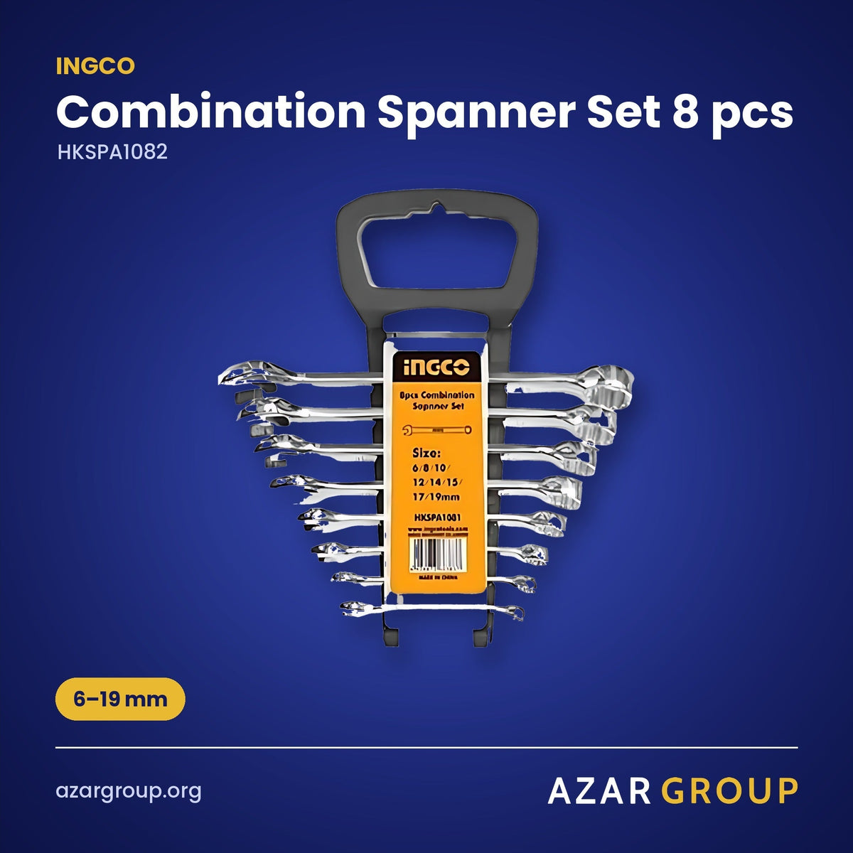 INGCO HKSPA1082 Combination Spanner Set 8 pcs – 6–19 mm
