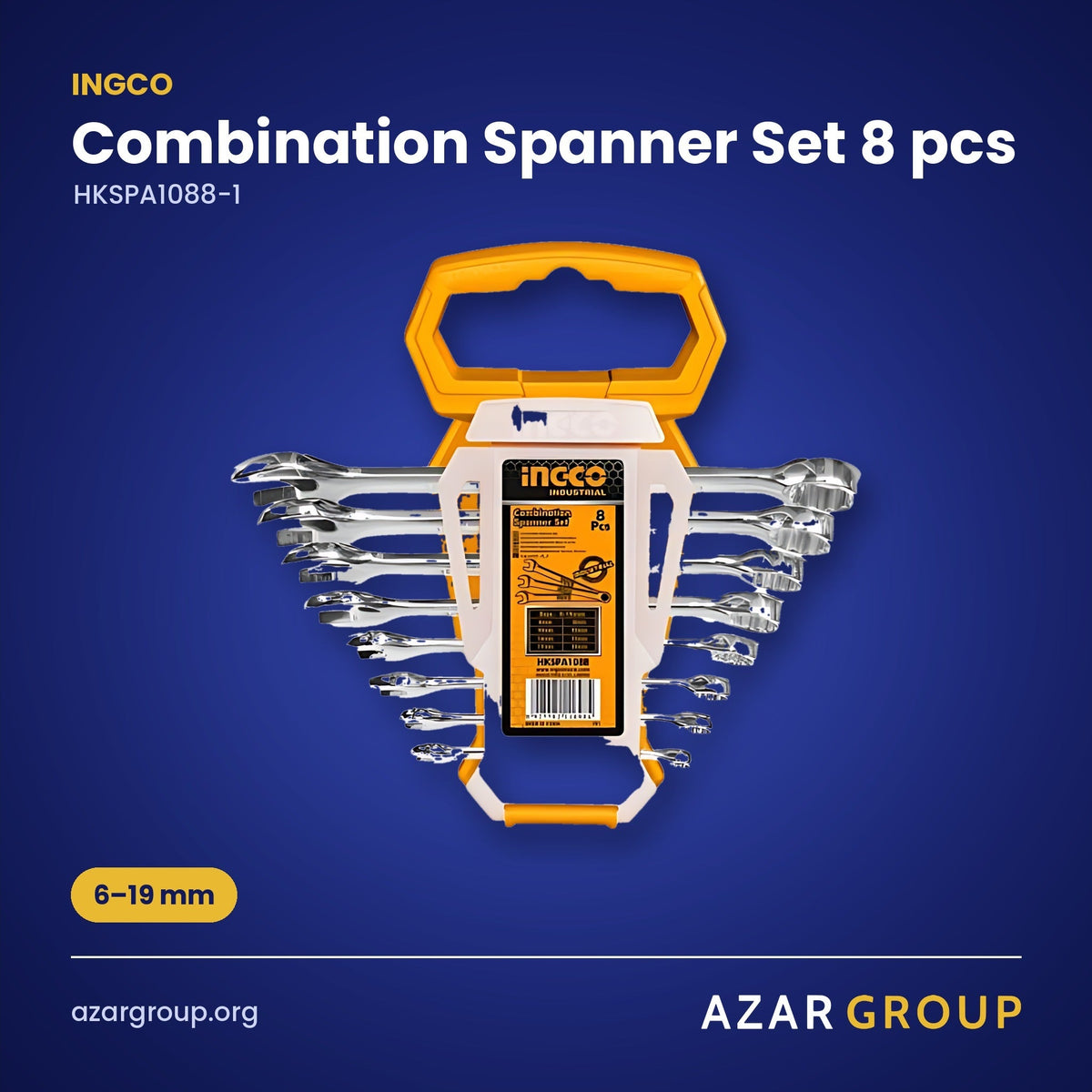 INGCO HKSPA1088-1 Combination Spanner Set 8 pcs – 6–19 mm