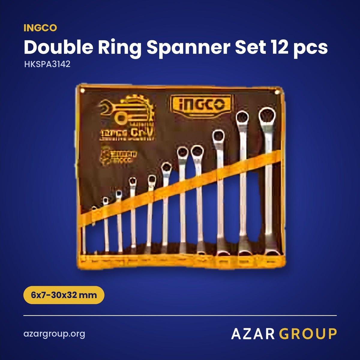 INGCO HKSPA3142 Double Ring Spanner Set 12 pcs – 6x7-30x32 mm