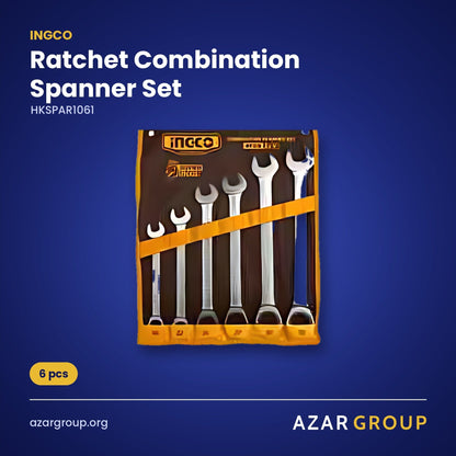 INGCO HKSPAR1061 Ratchet Combination Spanner Set – 6 pcs
