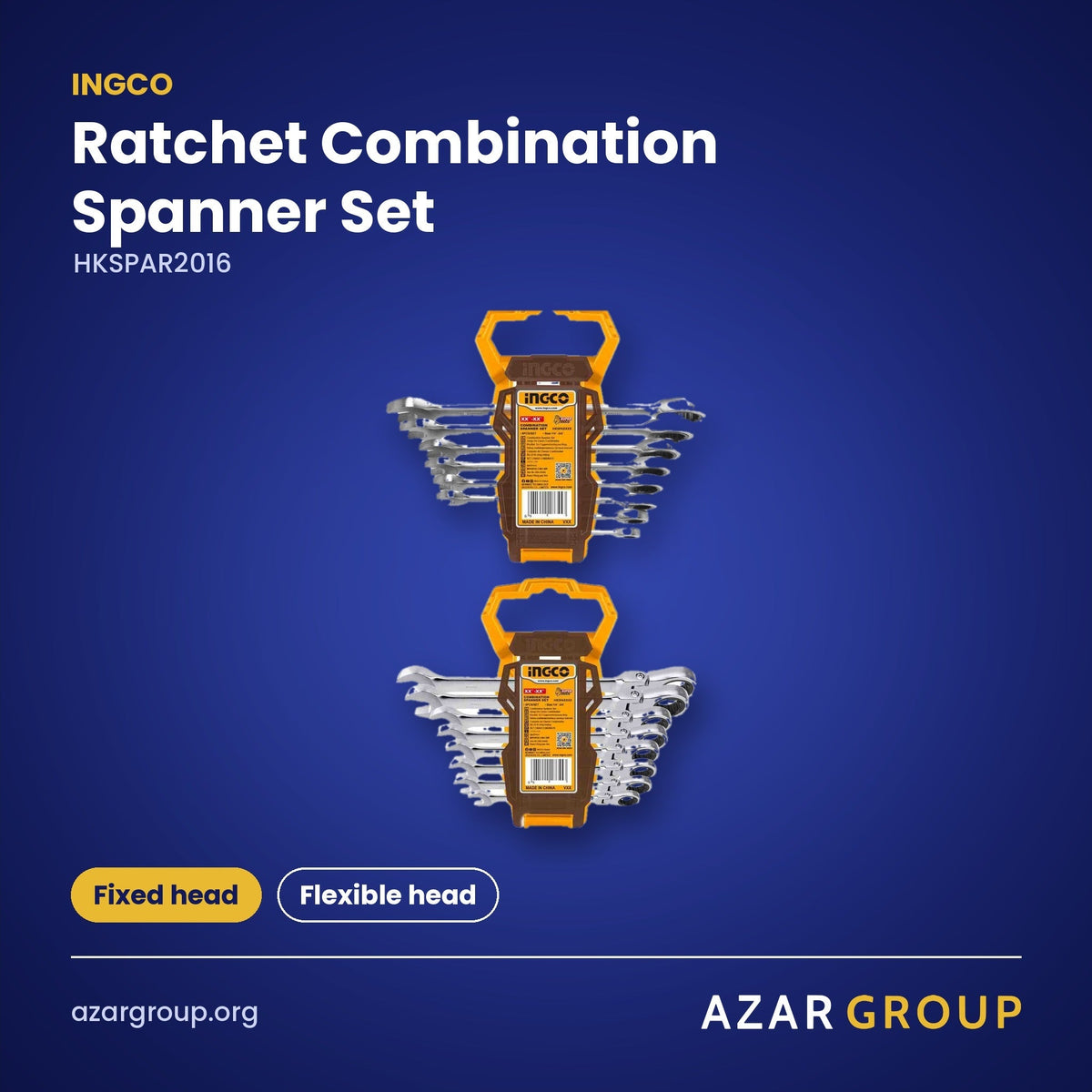 INGCO HKSPAR2016 Ratchet Combination Spanner Set – Fixed head, Flexible head