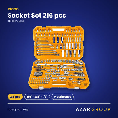 INGCO HKTHP22161 Socket Set 216 pcs – 216 pcs, 1/4″ · 3/8″ · 1/2″, Plastic case