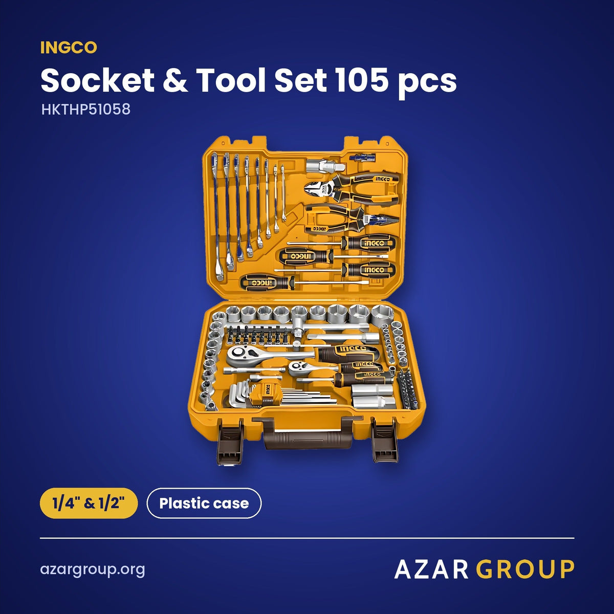 INGCO HKTHP51058 Socket & Tool Set 105 pcs – 1/4" & 1/2", Plastic case