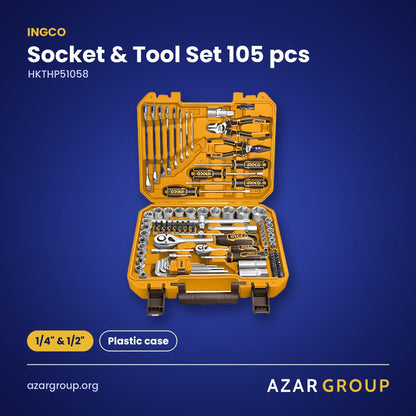 INGCO HKTHP51058 Socket & Tool Set 105 pcs – 1/4" & 1/2", Plastic case