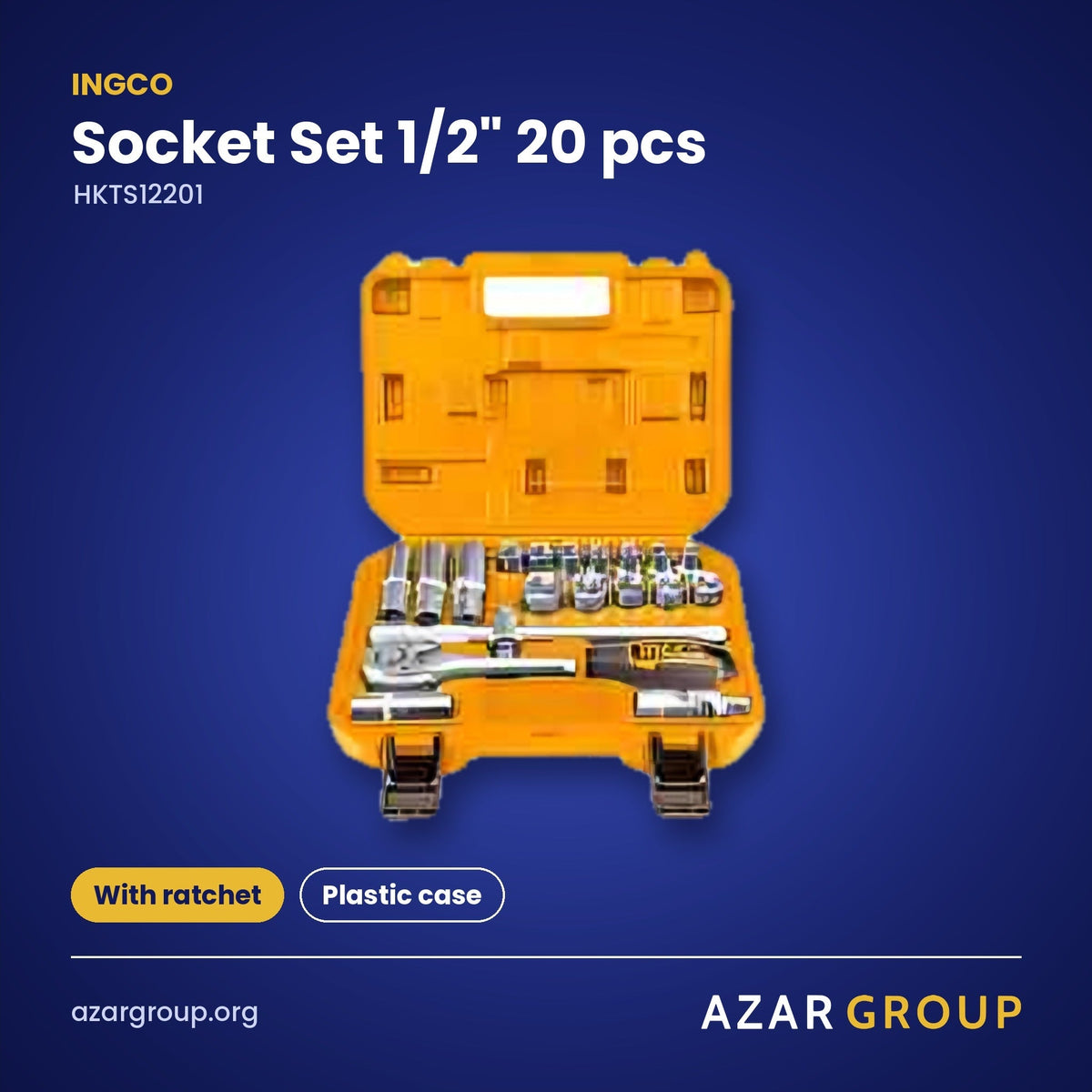 INGCO HKTS12201 Socket Set 1/2" 20 pcs – With ratchet, Plastic case