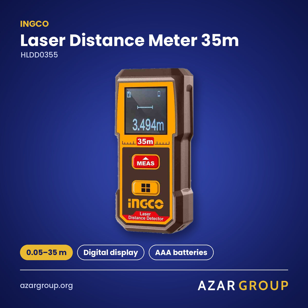 INGCO HLDD0355 Laser Distance Meter 35m – 0.05–35 m, Digital display, AAA batteries