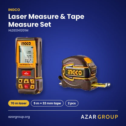 INGCO HLDD241201M Laser Measure & Tape Measure Set – 70 m laser, 5 m × 32 mm tape, 2 pcs