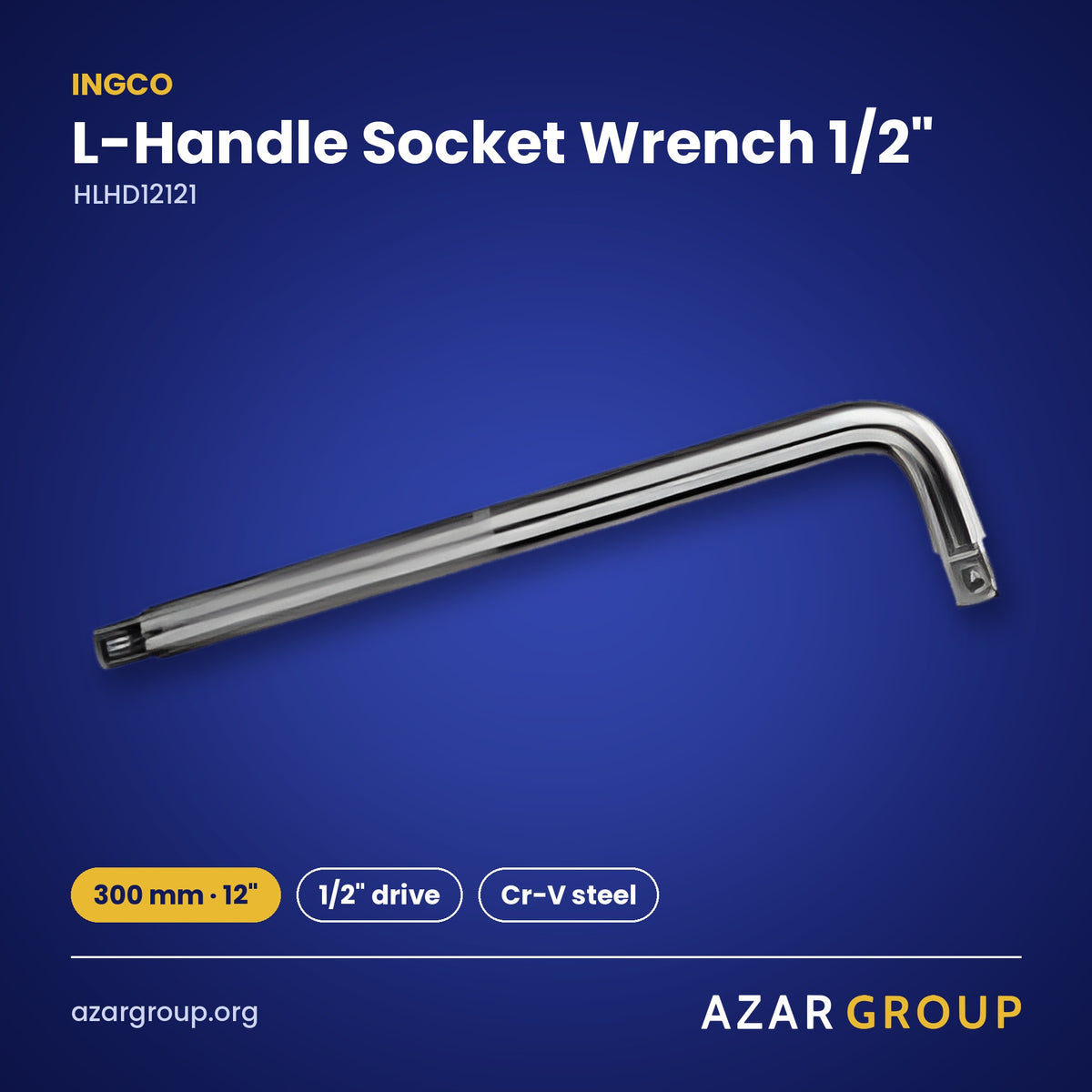 INGCO HLHD12121 L-Handle Socket Wrench 1/2″ – 300 mm · 12″, 1/2″ drive, Cr-V steel