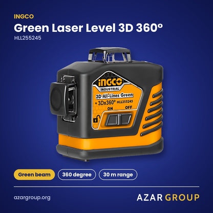 INGCO HLL255245 Green Laser Level 3D 360° – Green beam, 360 degree, 30 m range