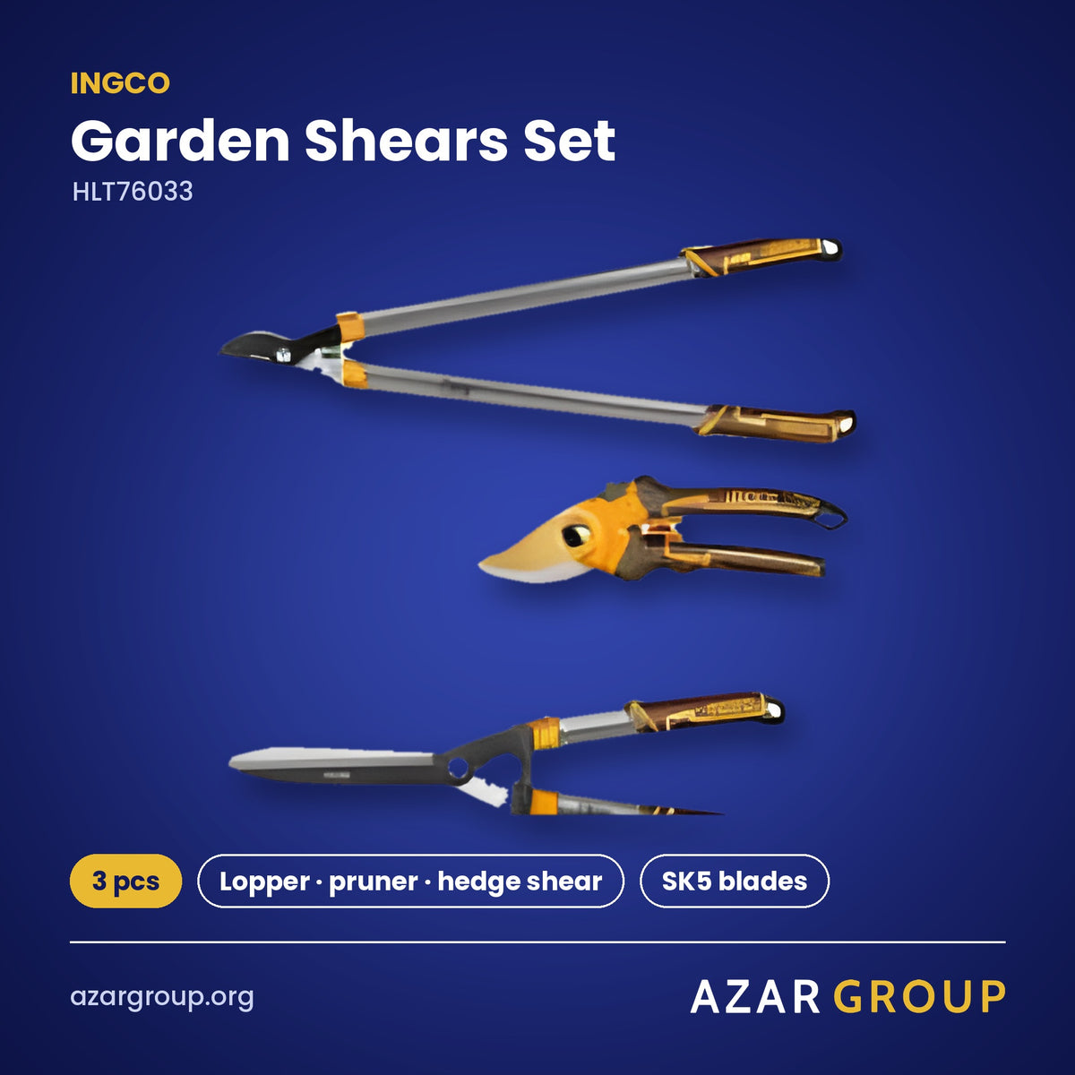 INGCO HLT76033 Garden Shears Set – 3 pcs, Lopper · pruner · hedge shear, SK5 blades