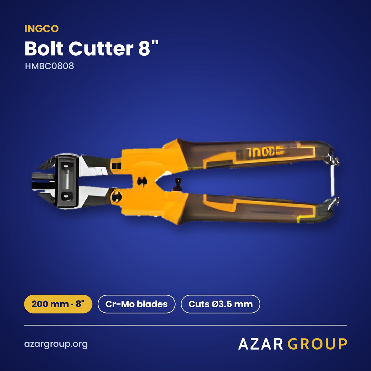 INGCO HMBC0808 Bolt Cutter 8″ – 200 mm · 8″, Cr-Mo blades, Cuts Ø3.5 mm