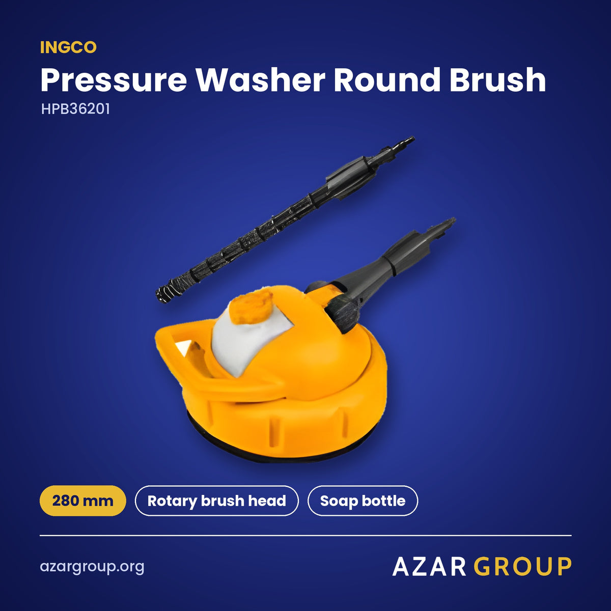 INGCO HPB36201 Pressure Washer Round Brush – 280 mm, Rotary brush head, Soap bottle