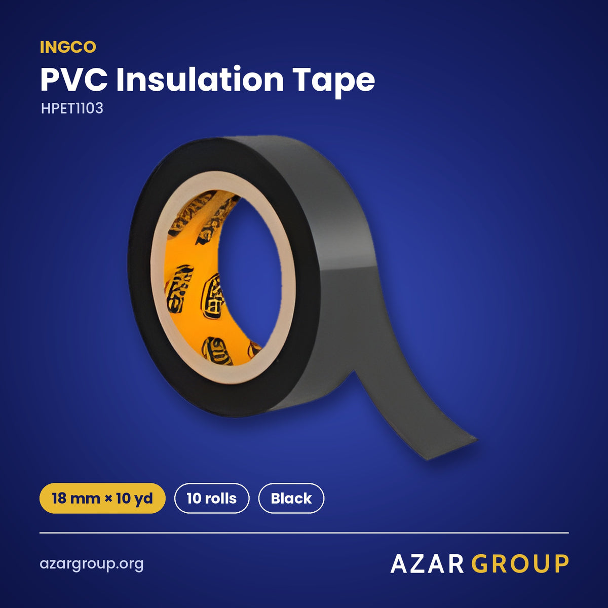 INGCO HPET1103 PVC Insulation Tape – 18 mm × 10 yd, 10 rolls, Black