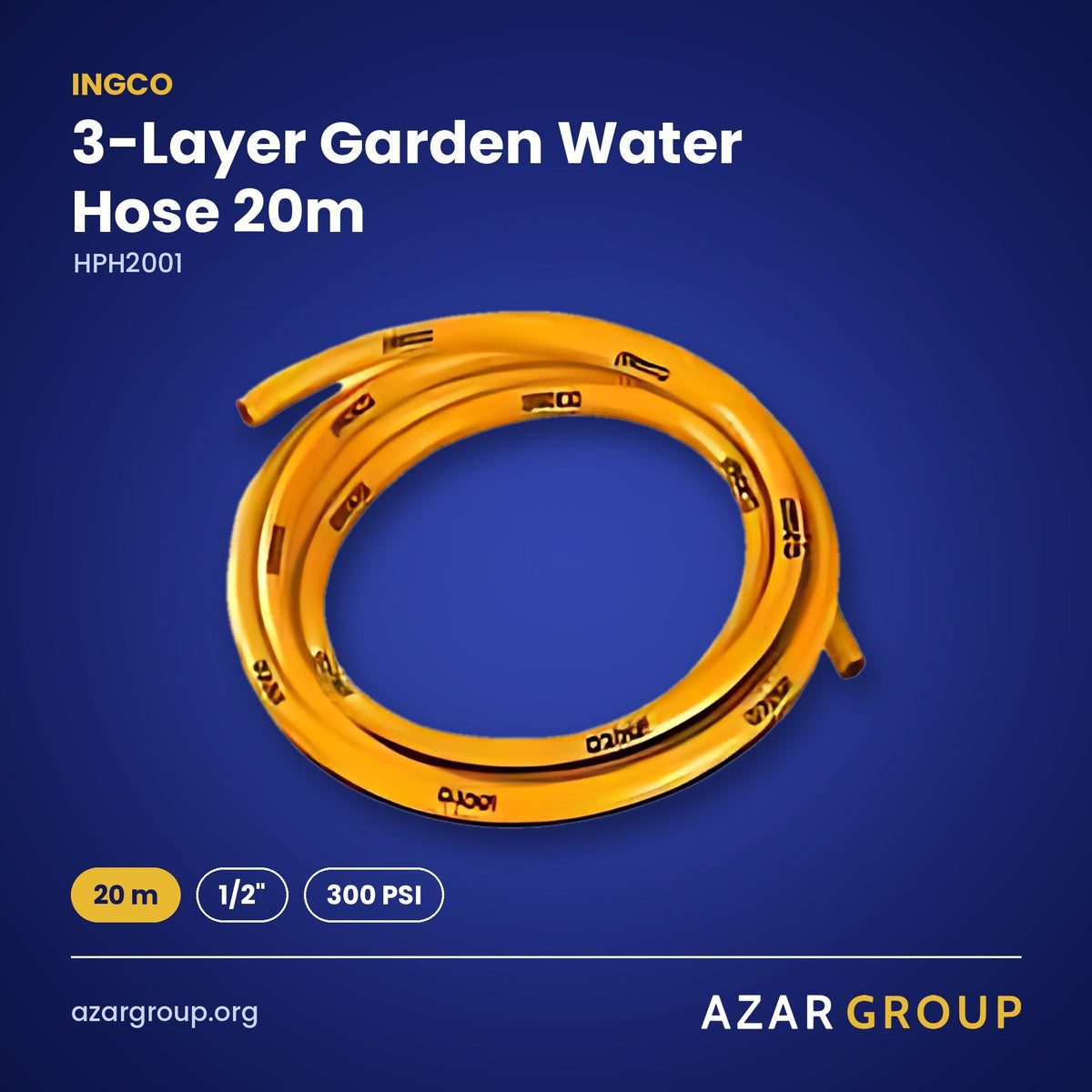 INGCO HPH2001 3-Layer Garden Water Hose 20m – 20 m, 1/2", 300 PSI